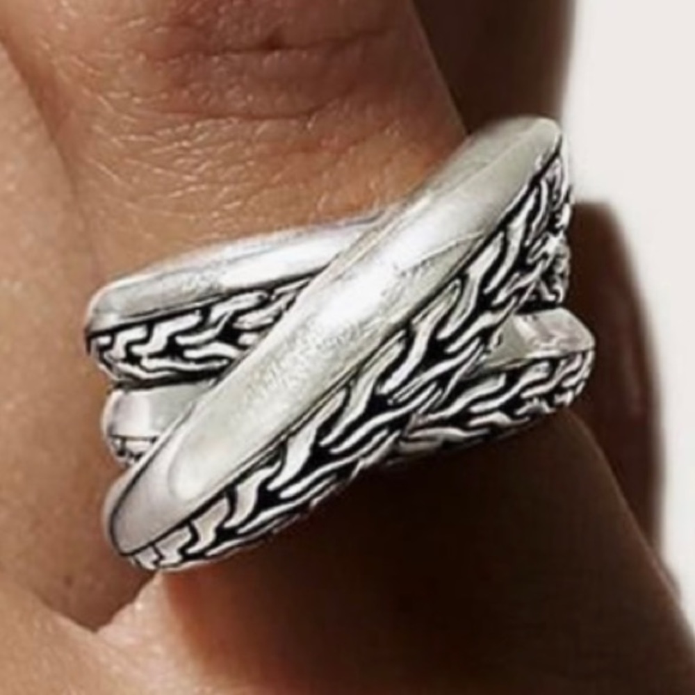 John Hardy 925 Sterling Silver Classic Chain Knife Edge Overlapping Coil Ring